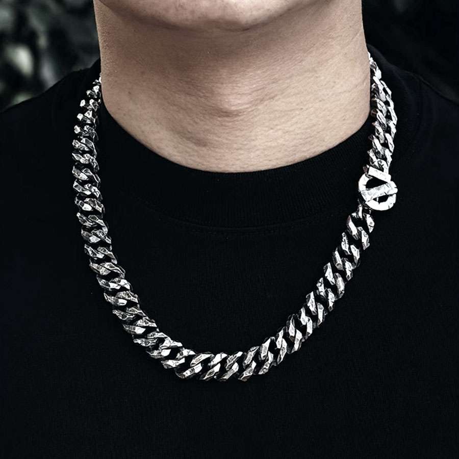 Heavy Hammered Cuban Chain - 925 Silver Necklace for Men - Image 5