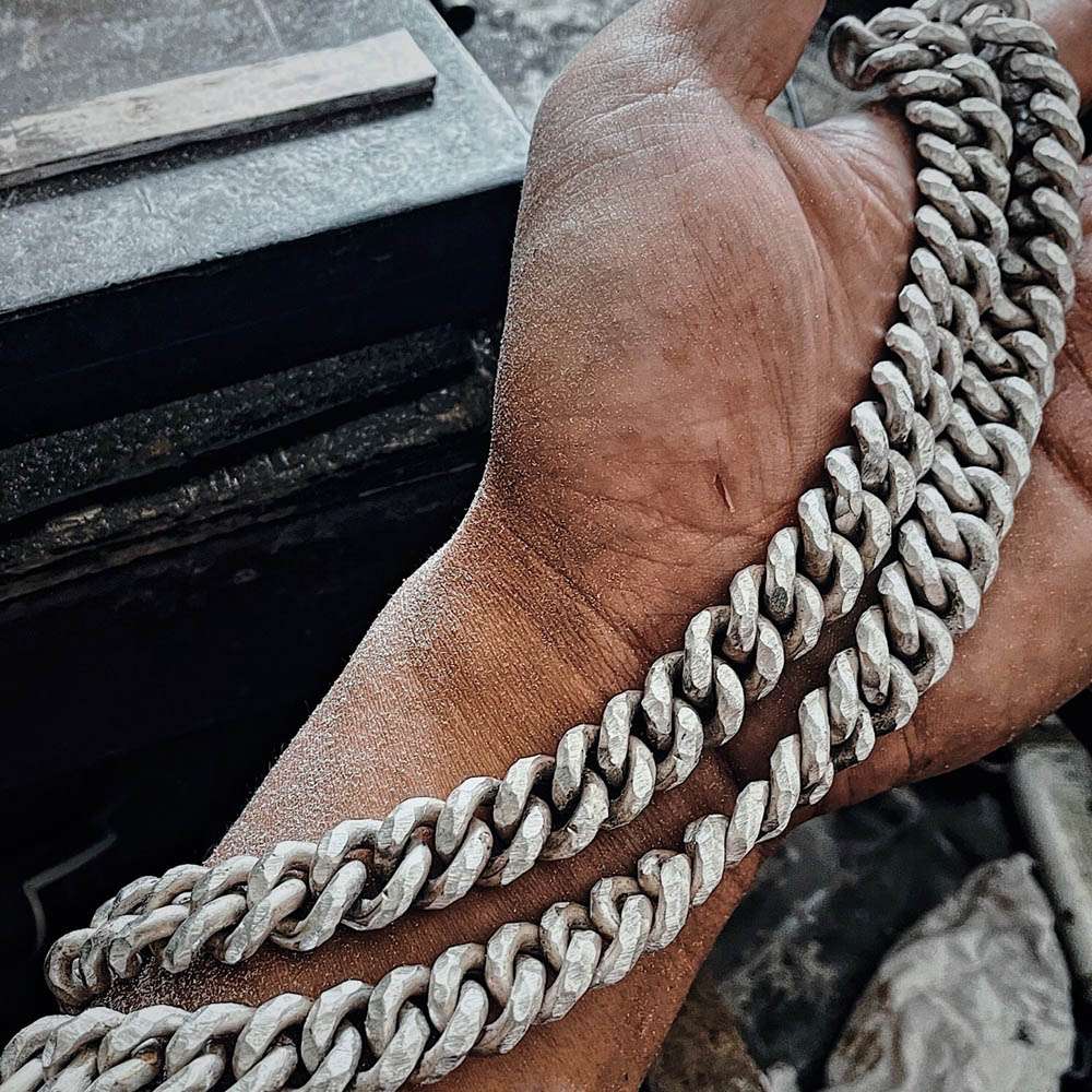 Heavy Hammered Cuban Chain - 8mm 925 Silver Necklace - Image 3