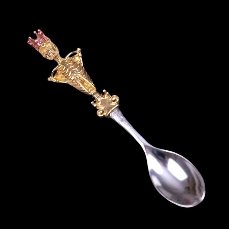Brass Skull Spoon - Gothic Brass & Steel Skull Ritual Spoon Artifact - Image 2