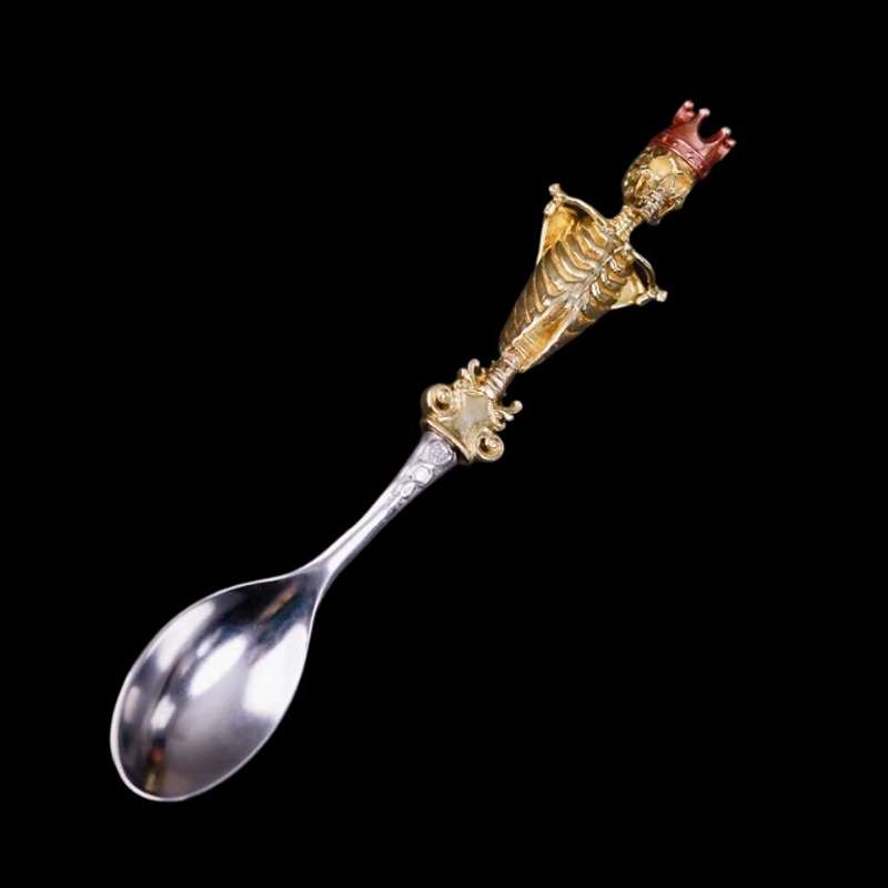 Brass Skull Spoon - Gothic Brass & Steel Skull Ritual Spoon Artifact - Image 3