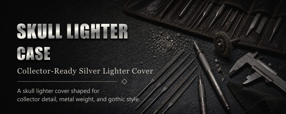 skull lighter case listed as 99.9% sterling silver metalsmith tools workshop banner