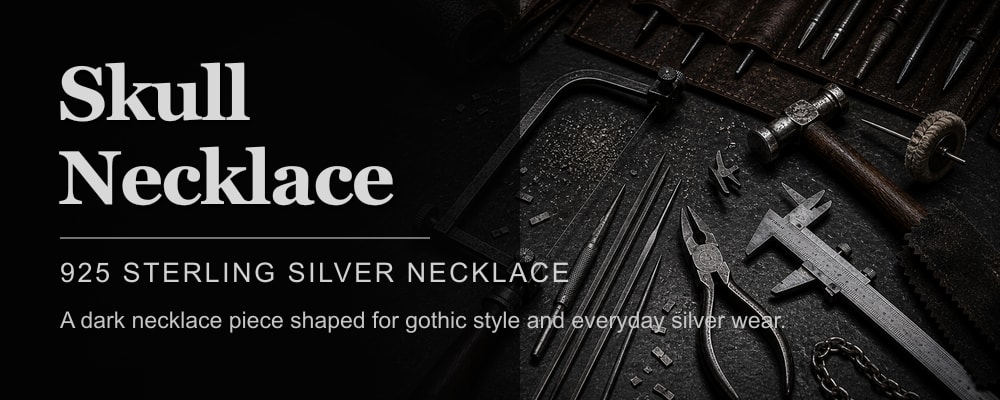 Skull Necklace 925 sterling silver skull necklace dark silversmith tools banner