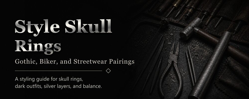 skull ring styling guide featured image with silver jewelry workshop tools