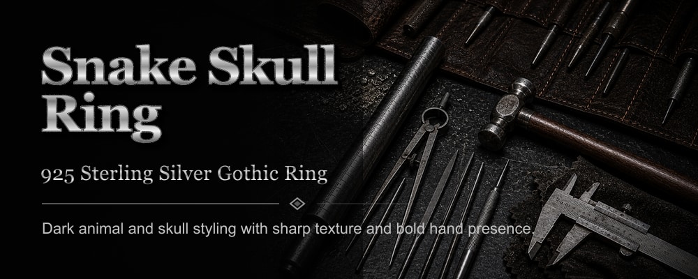 Snake Skull Ring 925 sterling silver gothic ring dark silversmith tools banner