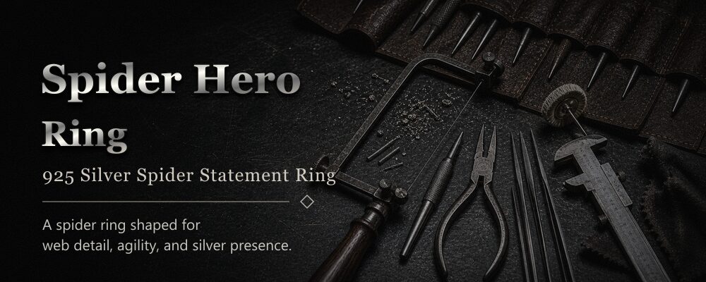 Spiderman inspired ring 925 sterling silver metalsmith tools workshop banner