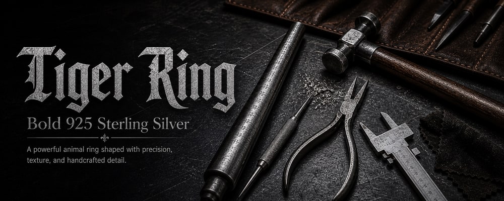 Tiger Ring 925 sterling silver animal ring dark silversmith tools banner
