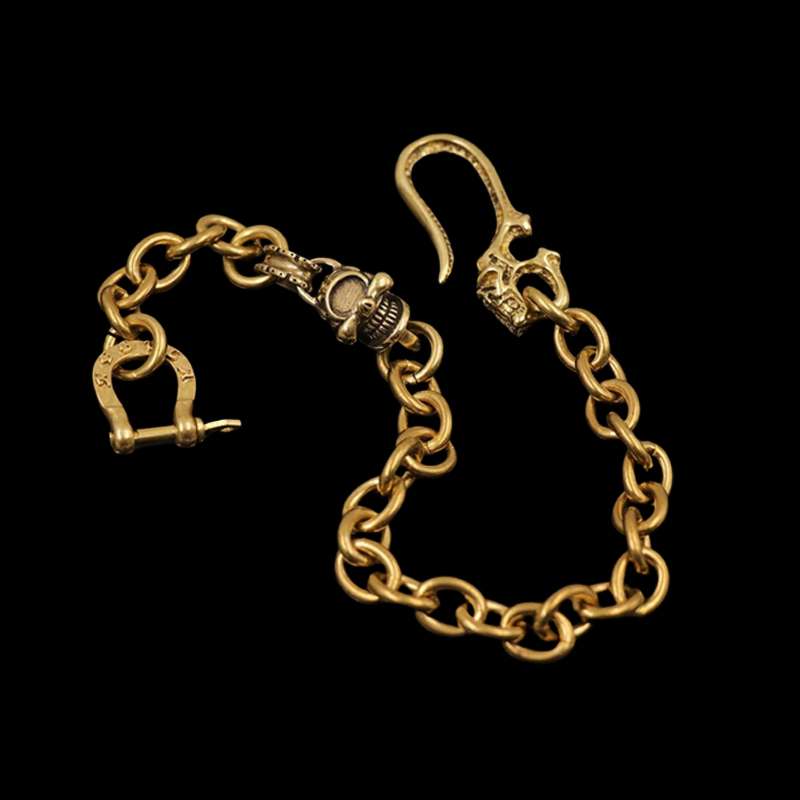 One-Eyed Skull Wallet Chain - Brass Skull Buckle Key Chain - Image 2