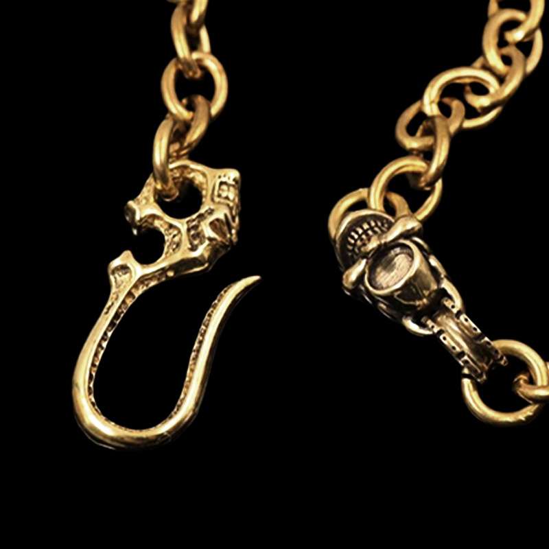 One-Eyed Skull Wallet Chain - Brass Skull Buckle Key Chain - Image 3