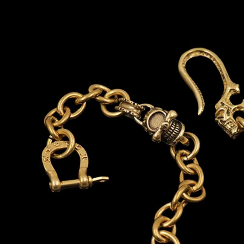One-Eyed Skull Wallet Chain - Brass Skull Buckle Key Chain - Image 4