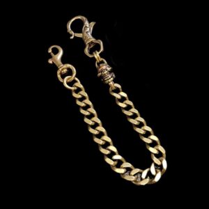 Double skull buckle brass wallet chain for men