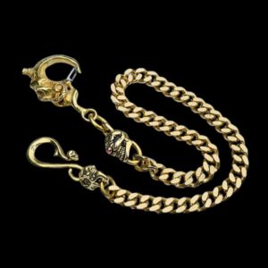 Bearded Skull Wallet Chain - Brass Double Skull Buckle Key Chain