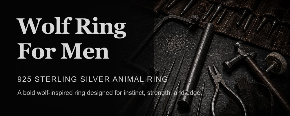 Wolf Ring For Men 925 sterling silver wolf ring dark silversmith tools banner