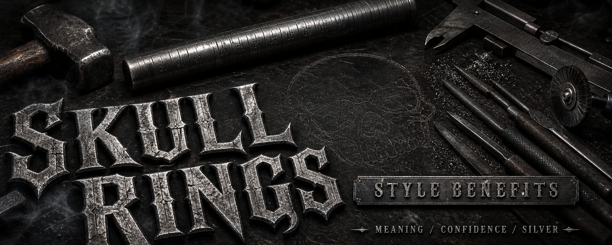 MENSSKULL skull rings style benefits dark metalsmith workshop banner with engraved silver typography