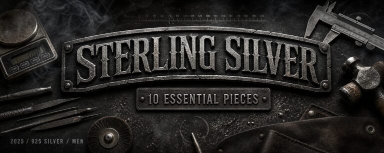 MENSSKULL sterling silver essential pieces dark metalsmith workshop banner with engraved silver typography