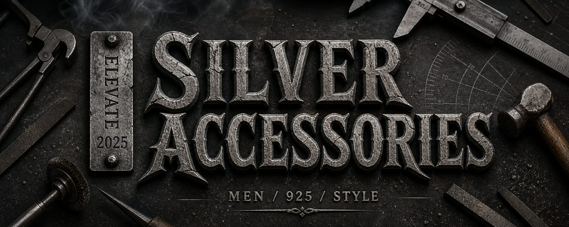 MENSSKULL silver accessories elevate 2025 dark metalsmith workshop banner with engraved silver type