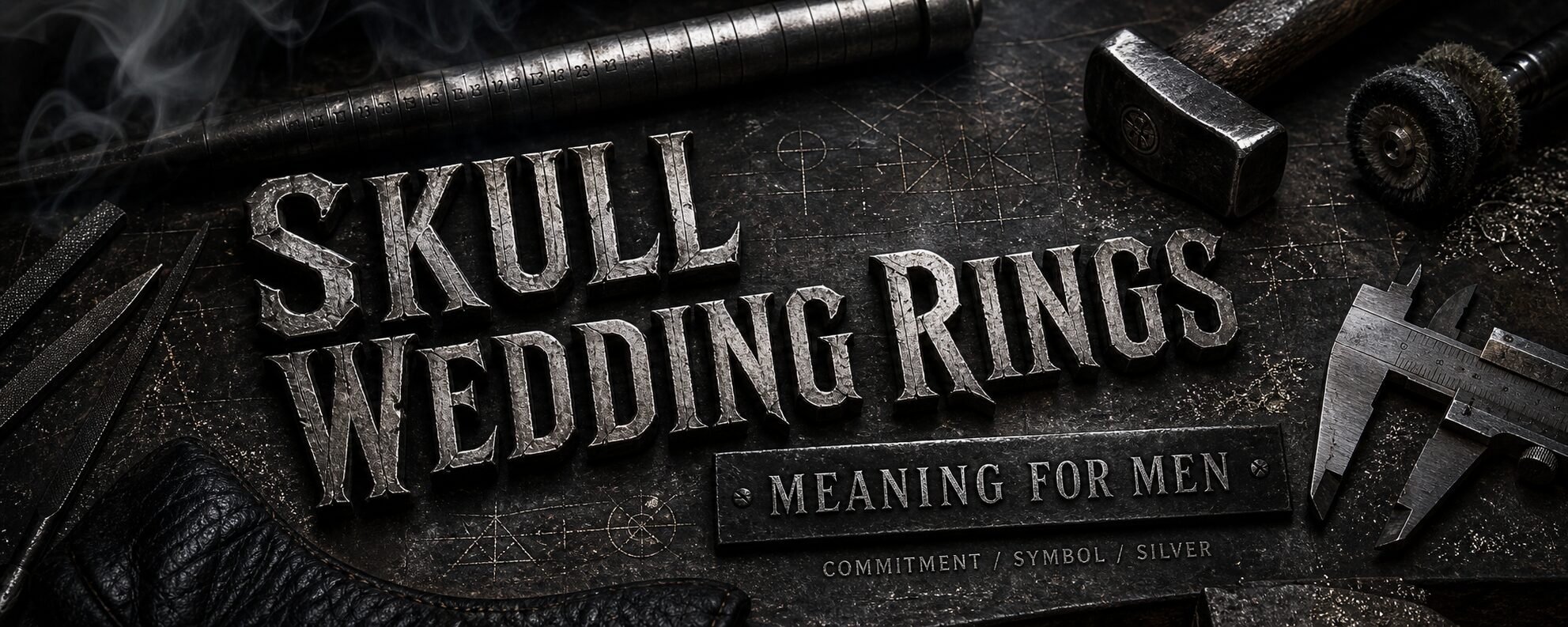 MENSSKULL skull wedding rings meaning for men dark silver workshop banner with metalsmith tools