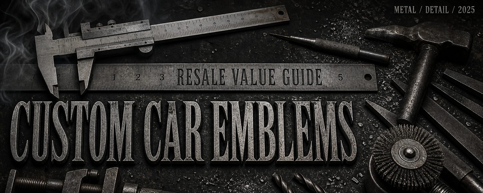 MENSSKULL custom car emblems resale value dark metal fabrication workshop banner