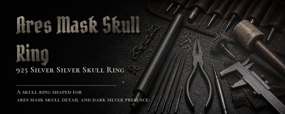 ares mask skull ring 925 Sterling silver as listed jewelry workshop tools banner