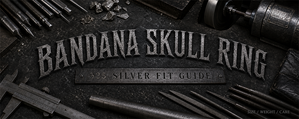 MENSSKULL Bandana Pirate Skull Ring 925 silver fit guide dark metalsmith workshop banner