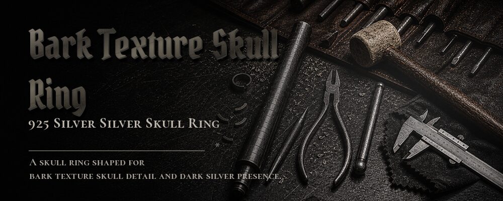 bark texture skull ring 925 Sterling Silver as listed jewelry workshop tools banner