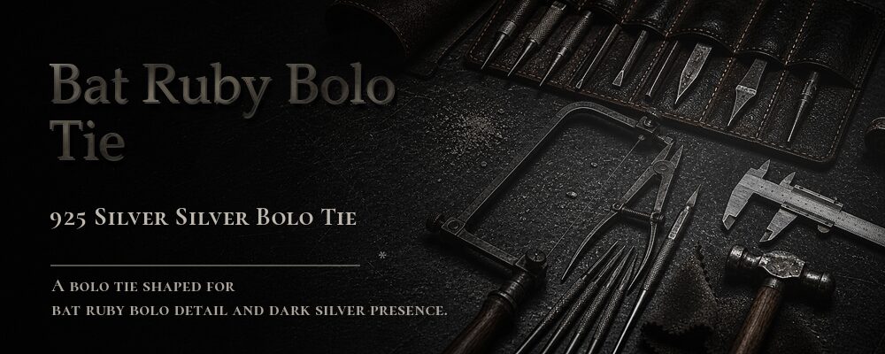 bat ruby bolo tie 925 Silver + Brass as listed jewelry workshop tools banner