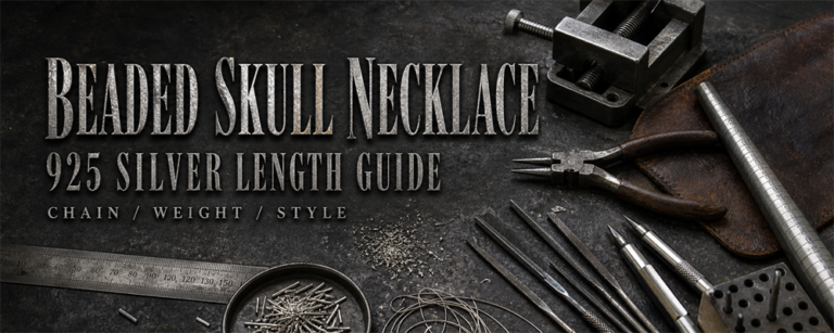 MENSSKULL beaded skull necklace 925 silver length guide dark metalsmith workshop banner