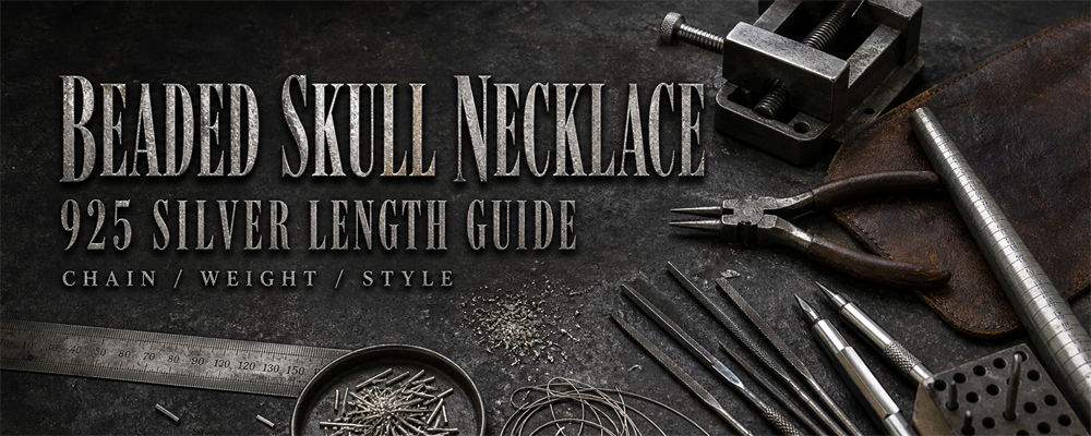 MENSSKULL beaded skull necklace 925 silver length guide dark metalsmith workshop banner