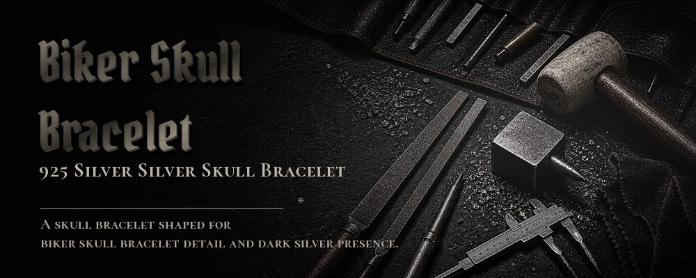 biker skull bracelet 925 SILVER as listed jewelry workshop tools banner