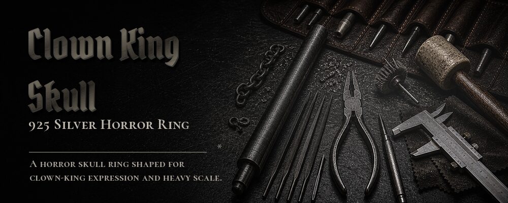 clown king skull ring 925 silver as listed jewelry workshop tools banner