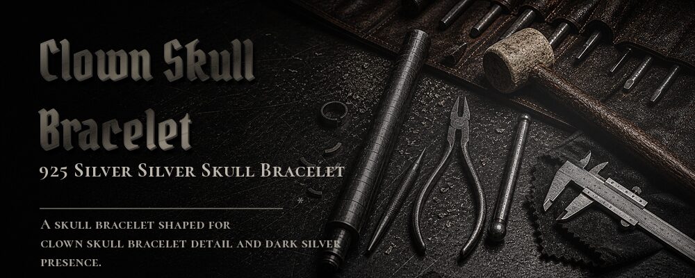 clown skull bracelet 925 SILVER as listed jewelry workshop tools banner