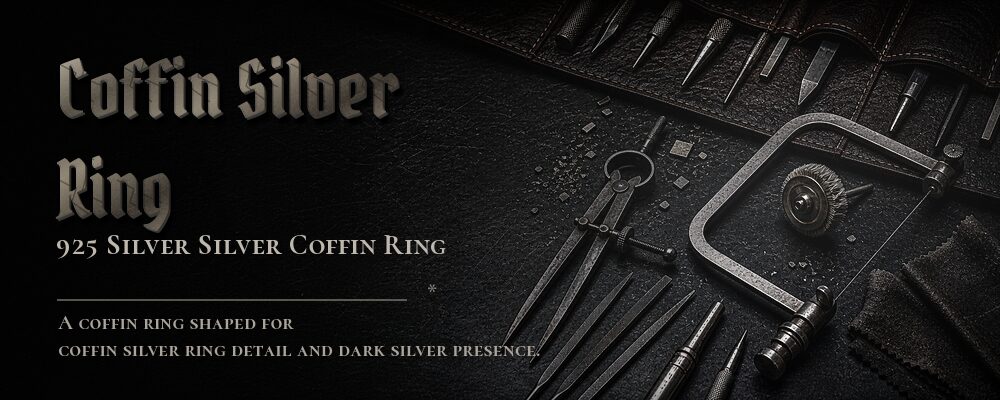 925 sterling silver coffin signet ring in a jewelry workshop
