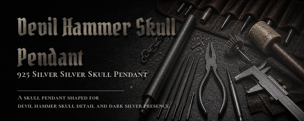 devil hammer skull pendant 925 Silver as listed jewelry workshop tools banner