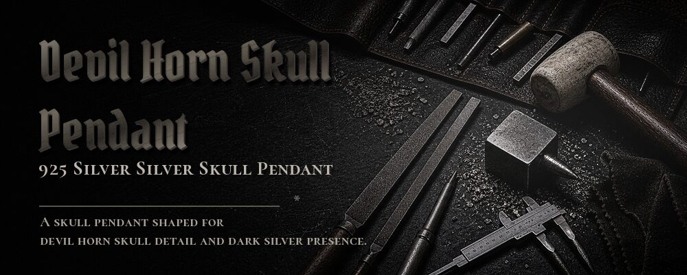 devil horn skull pendant 925 Silver as listed jewelry workshop tools banner
