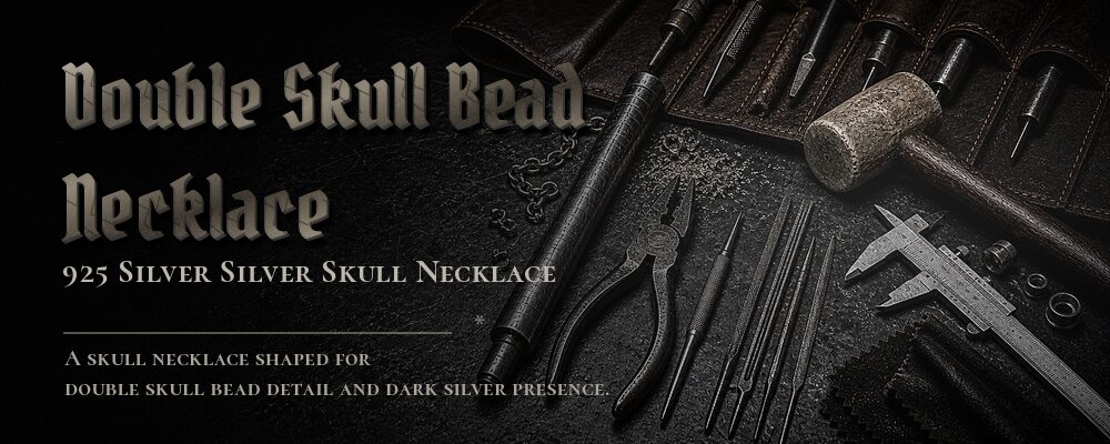 double skull bead necklace 925 SILVER as listed jewelry workshop tools banner