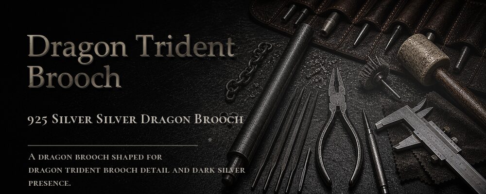 dragon trident brooch 925 silver + Brass needle as listed jewelry workshop tools banner
