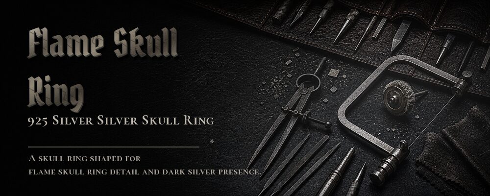 flame skull ring 925 Sterling Silver as listed jewelry workshop tools banner