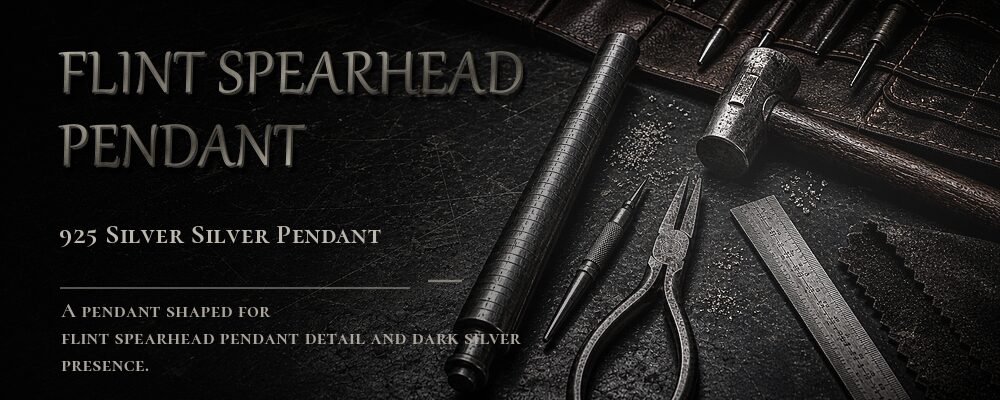 flint spearhead pendant 925 SILVER as listed jewelry workshop tools banner