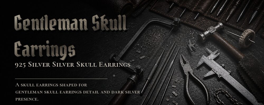 925 silver top hat skull stud earrings with carved beard jewelry workshop banner