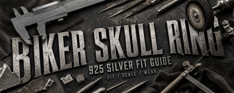 Gothic biker skull ring 925 silver fit guide on dark MENSSKULL metalsmith tools bench