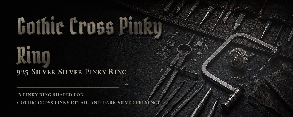 gothic cross pinky ring 92.5% Sterling Silver as listed jewelry workshop tools banner