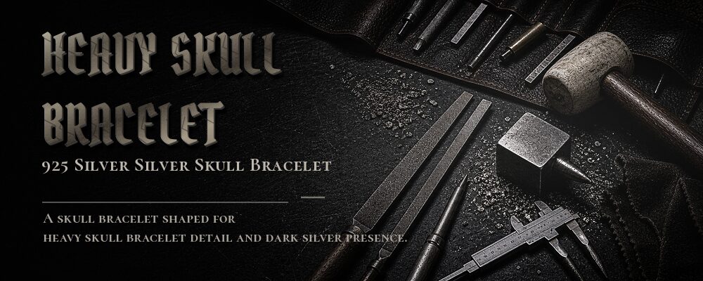 heavy skull bracelet 925 SILVER as listed jewelry workshop tools banner