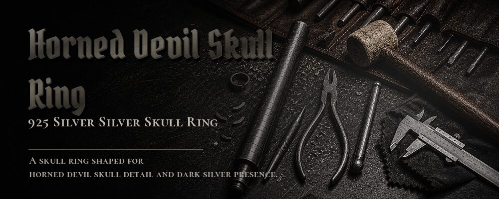 horned devil skull ring 925 silver as listed jewelry workshop tools banner