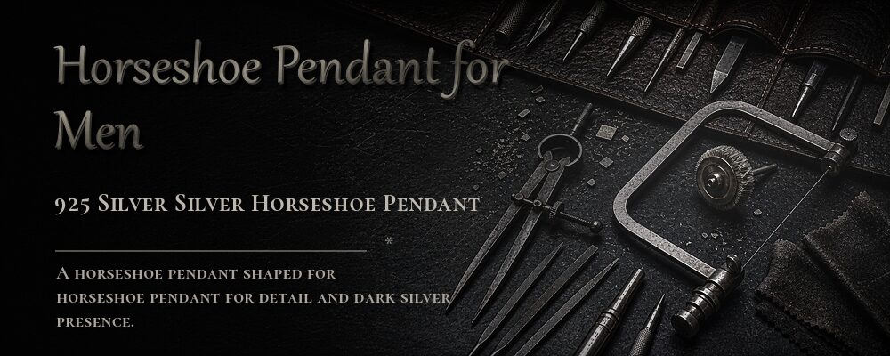 925 silver horseshoe pendant in a dark workshop