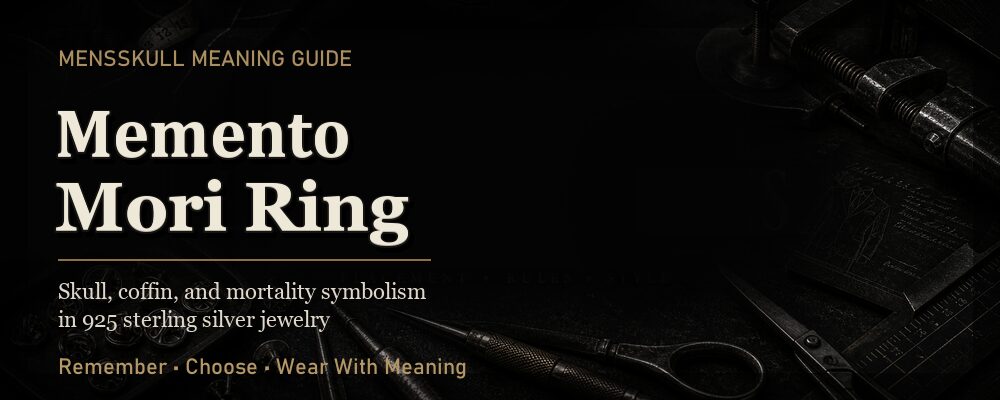 Memento mori ring guide with dark silver workshop tools and symbolic skull jewelry styling