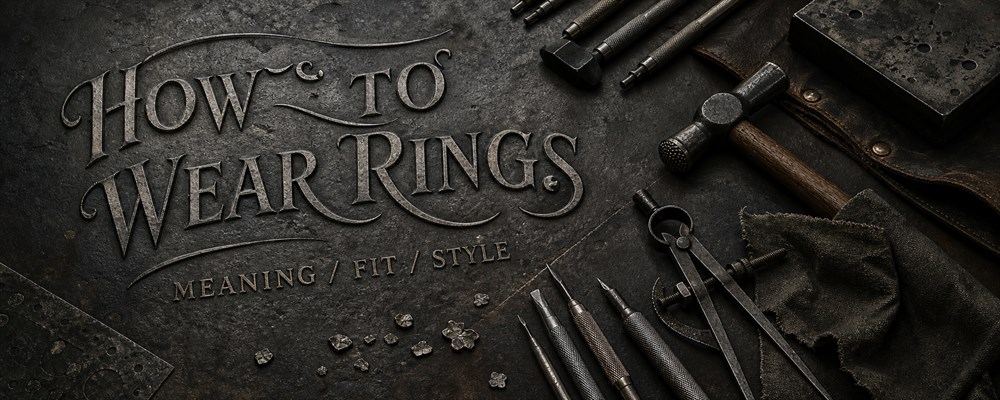 How to wear rings guide with engraving tools, hammer and dividers on a dark silversmith workbench