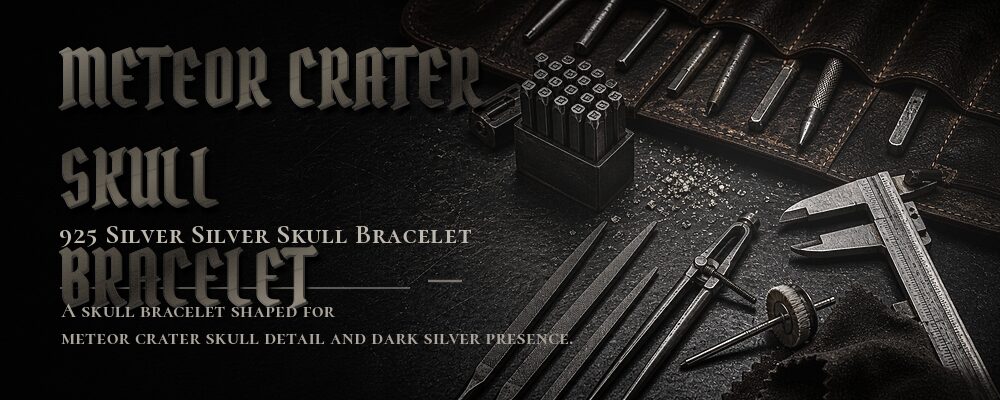meteor crater skull bracelet 925 SILVER as listed jewelry workshop tools banner