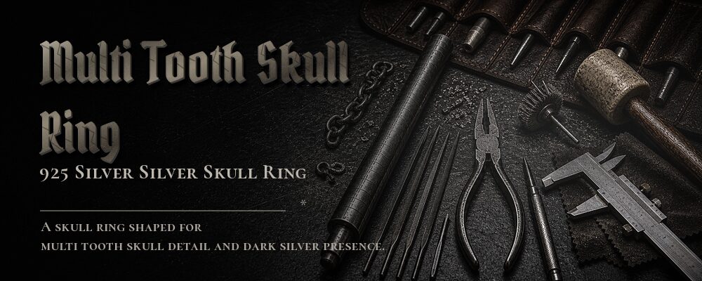 multi tooth skull ring 925 Silver as listed jewelry workshop tools banner
