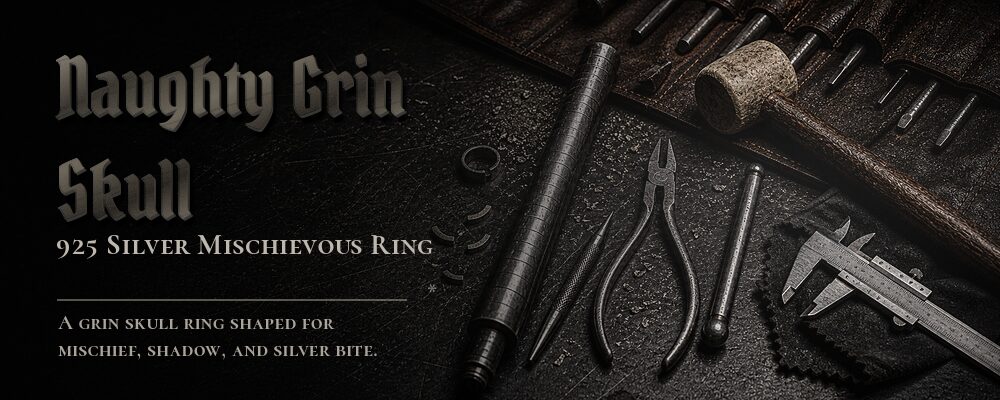 naughty grin skull ring 925 silver as listed jewelry workshop tools banner