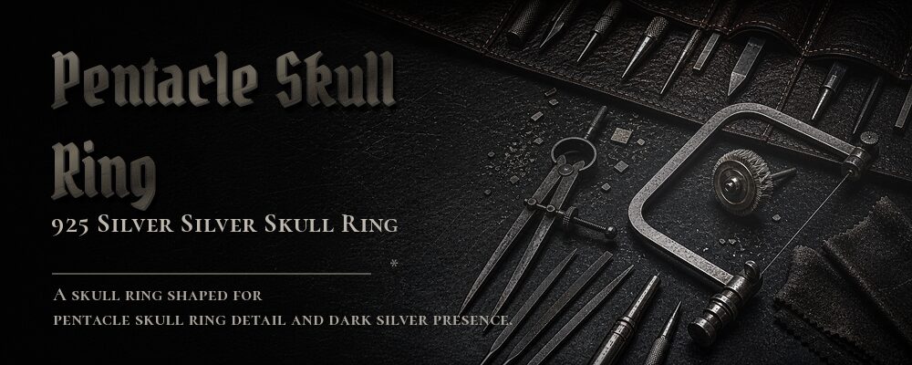 pentacle skull ring 925 silver as listed jewelry workshop tools banner