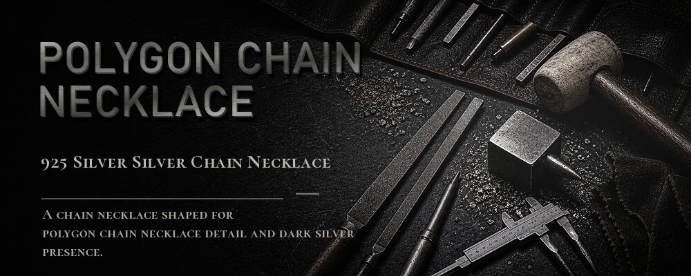 open polygon link chain necklace in a silver jewelry workshop